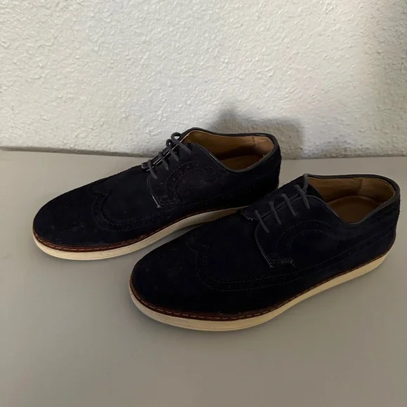 Men's MASSIMO DUTTI Suede Wingtip Oxford Shoes Lace-Up Perforated Loafer‎ Navy